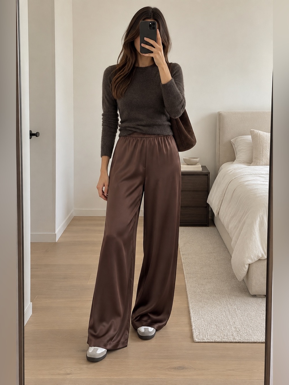 Aritzia Babaton Archer Satin Pant Rich Mocha Brown Size S Wide Leg Pull-On